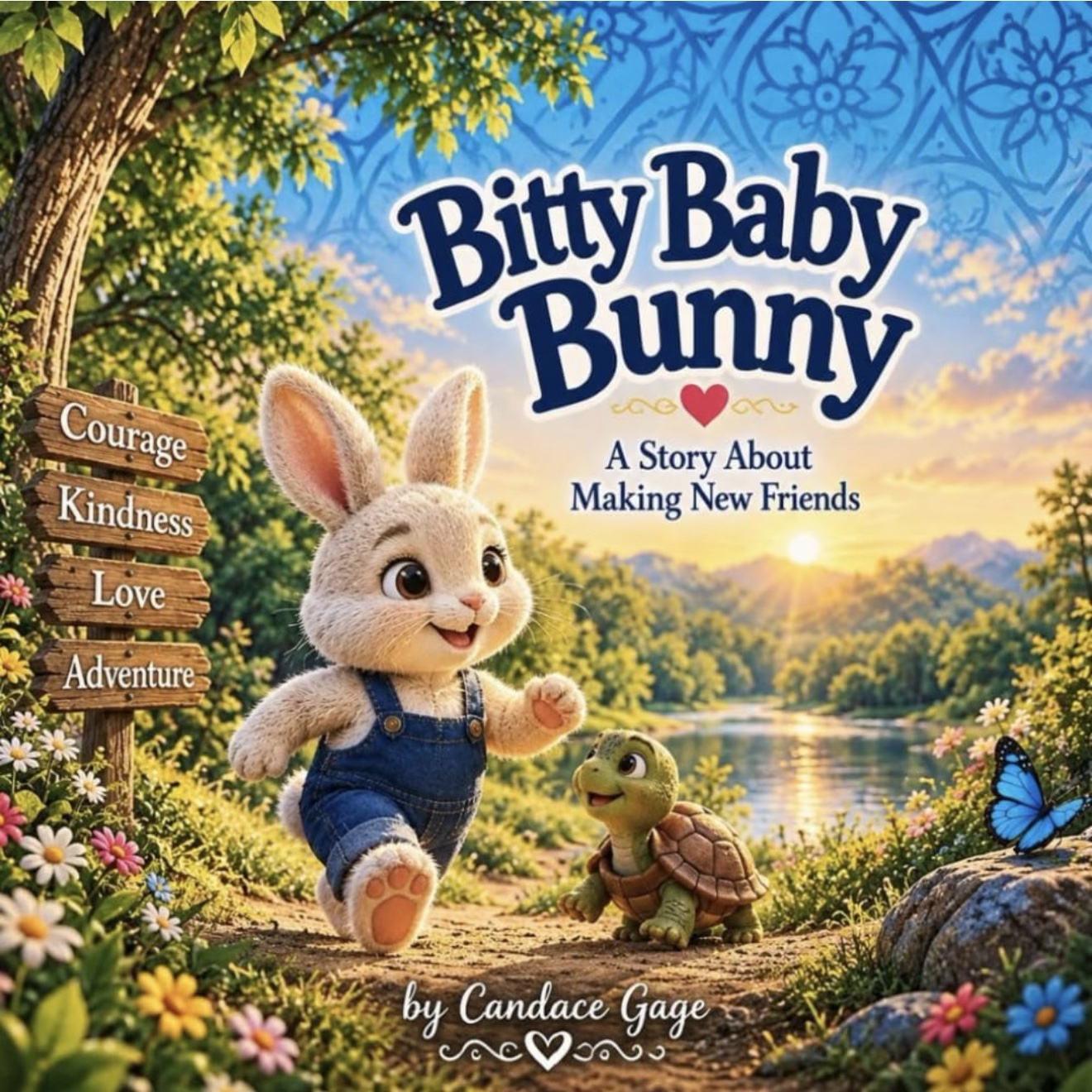 Bitty Baby Bunny: A Story About Making New Friends, by Candace Gage. A bunny and turtle meet beside a sunlit stream.